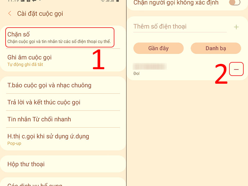 Chọn xóa số cần chặn